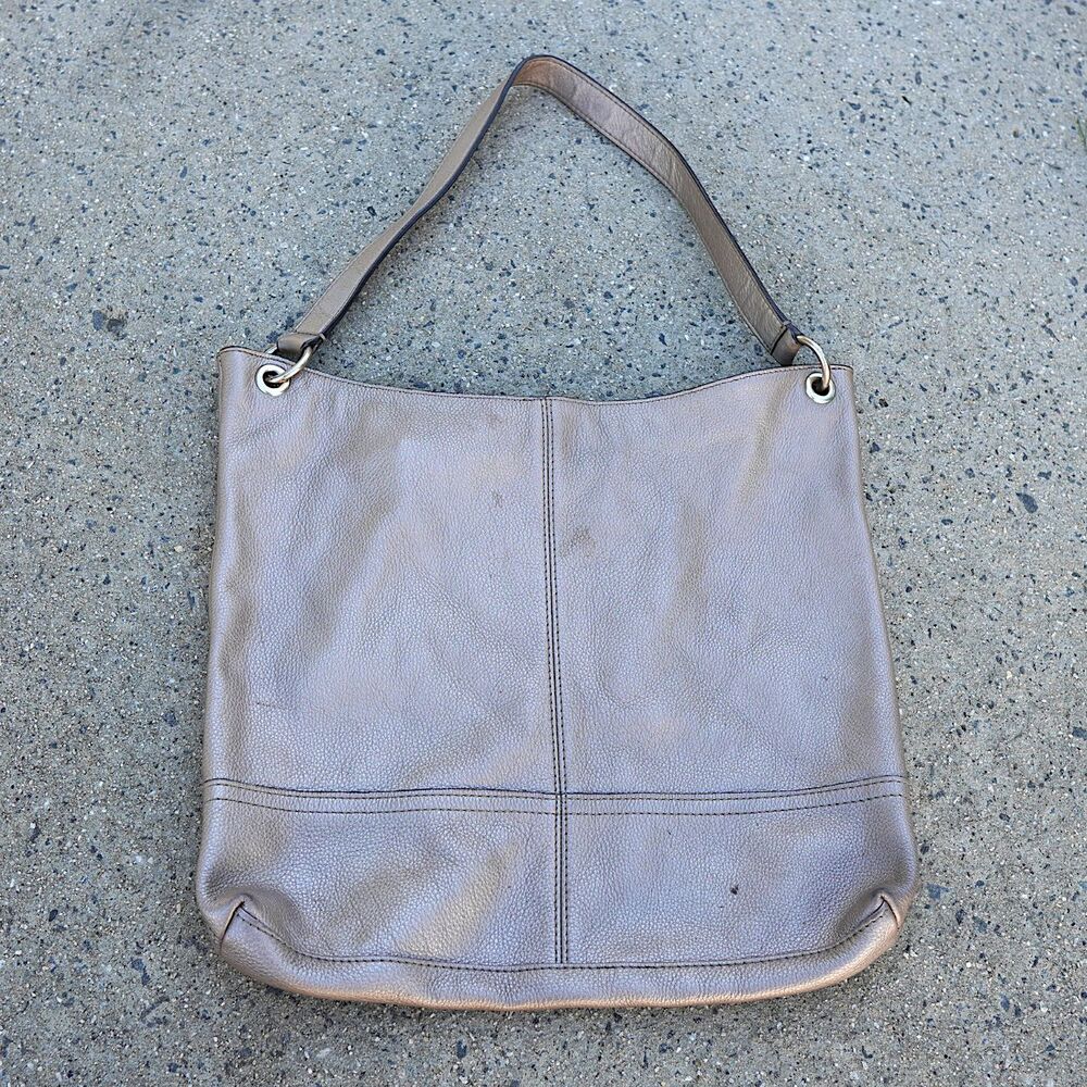 Banana Republic Metallic Taupe Gold Leather Slouchy Hobo Bag Shoulder Tote